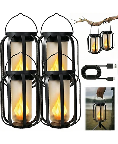Cushry Solar Lanterns Outdoor Waterproof Hanging Solar Lantern Flickering Flame Solar Lights for Garden Patio Yard Decor ( Pieces