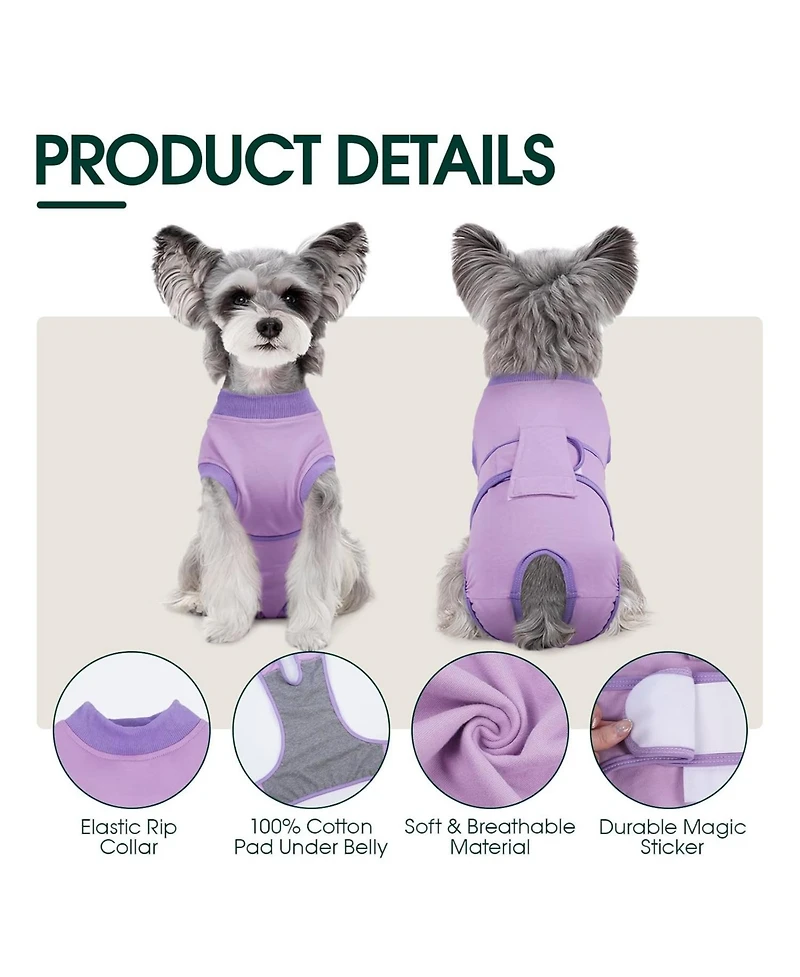 Cotton-Blend Post-Surgery Recovery Bodysuit Onesie for Dogs, E-Collar Alternative