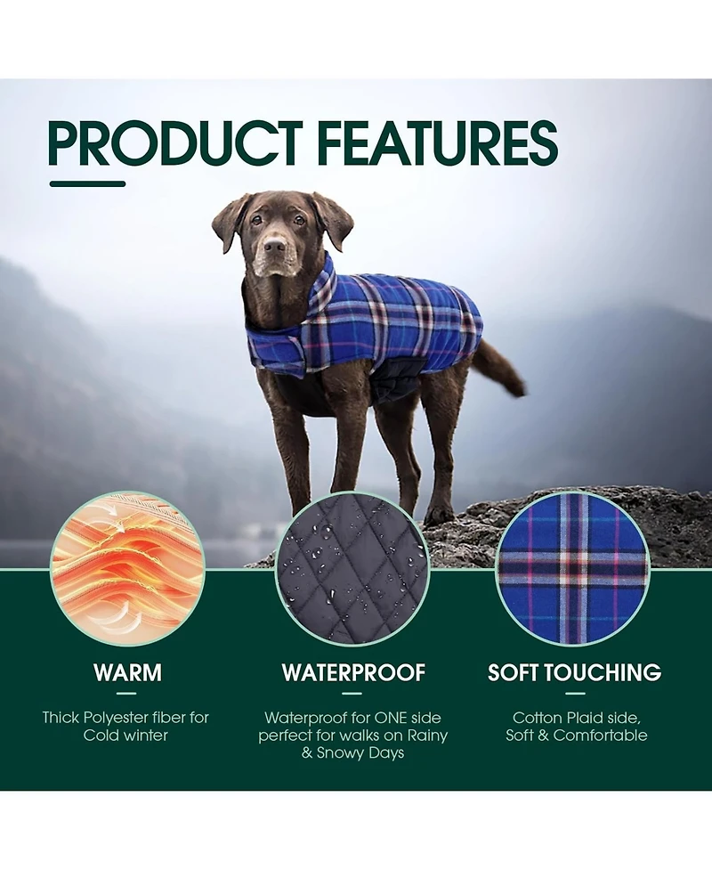 Reversible Waterproof Fleece-Lined Dog Jacket with Leash Access for Cold Weather