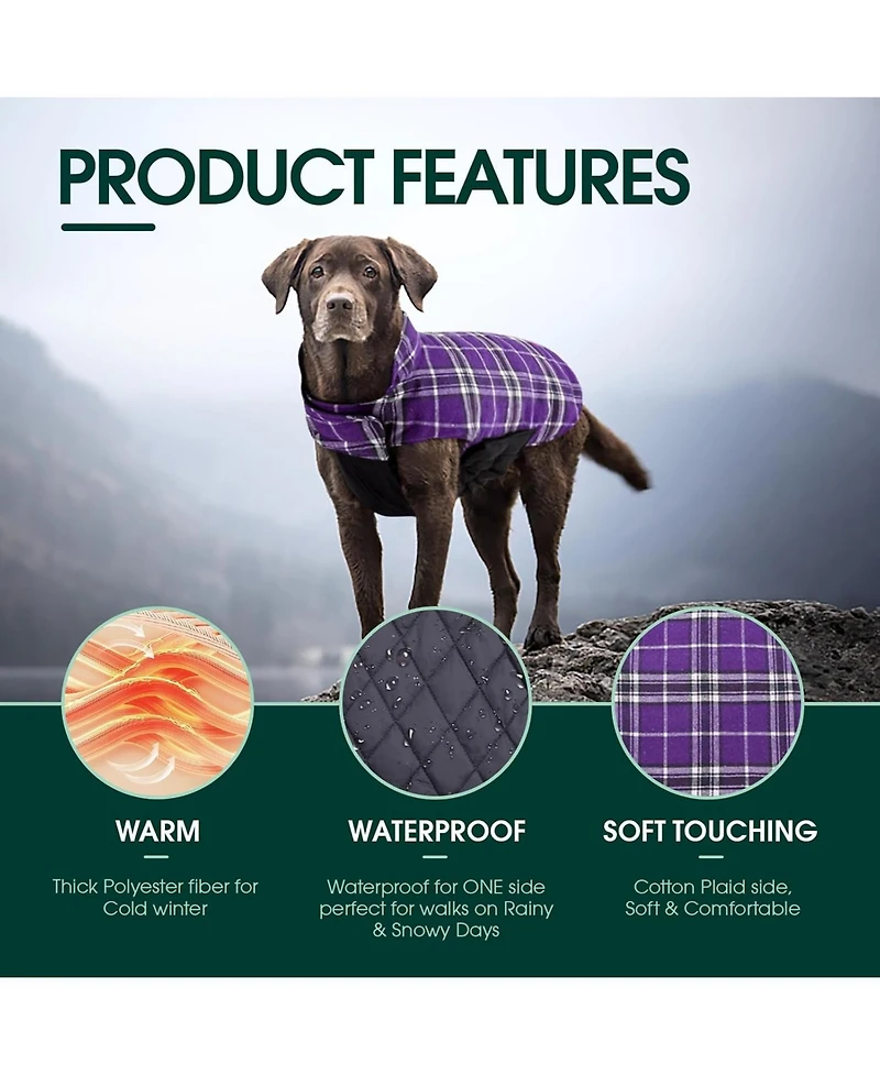 Reversible Waterproof Fleece-Lined Dog Jacket with Leash Access for Cold Weather