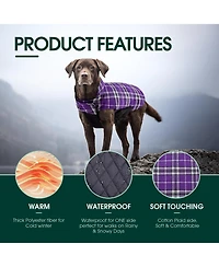 Reversible Waterproof Fleece-Lined Dog Jacket with Leash Access for Cold Weather