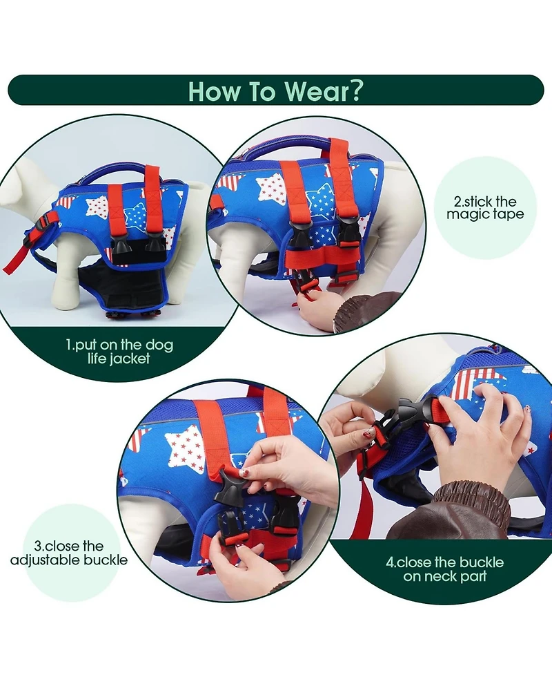 Patriotic High-Flotation Ripstop Swim Vest with Rescue Handle for Dogs