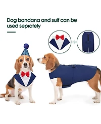 Formal Tuxedo and Bandana Two-Piece Set with Detachable Bowtie Collar for Dogs