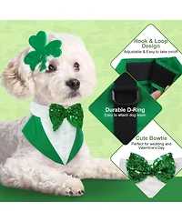 Formal Tuxedo and Bandana Two-Piece Dog Costume Set with Detachable Bowtie Collar