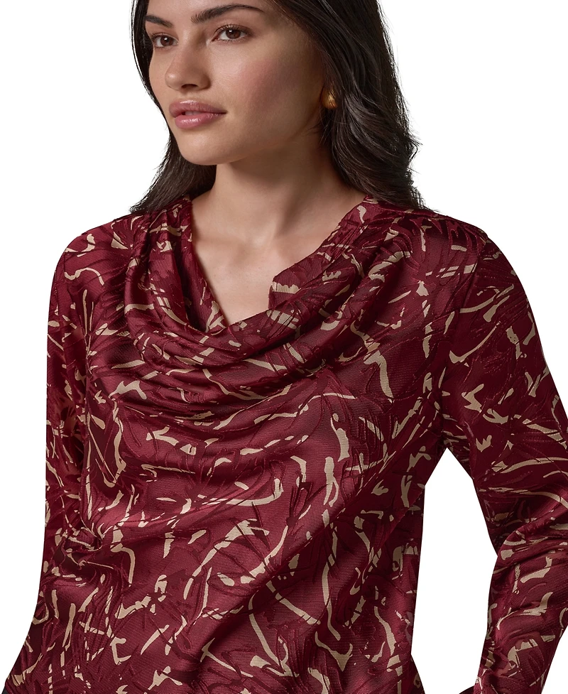 Donna Karan New York Women's Long-Sleeve Burnout Cowl-Neck Blouse