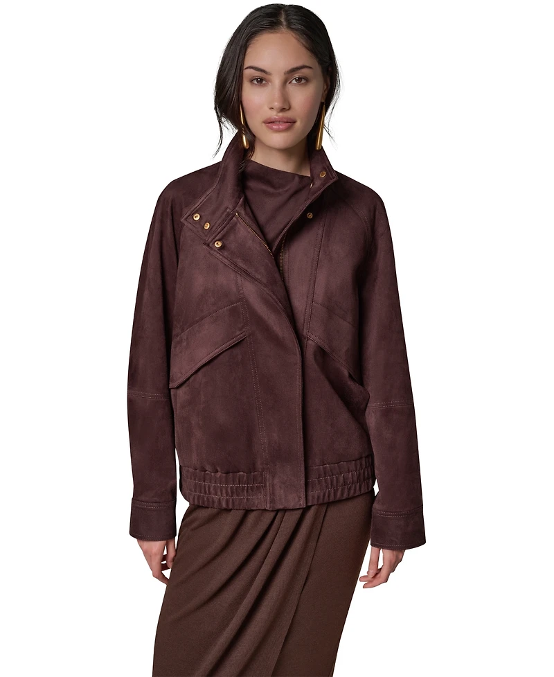 Donna Karan New York Women's Fitted Zip-Front Faux Suede Jacket
