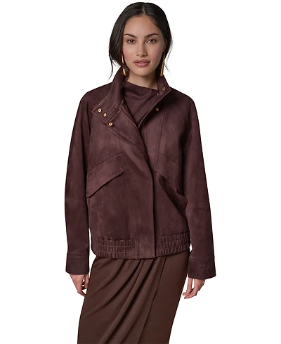 Donna Karan New York Women's Fitted Zip-Front Faux Suede Jacket