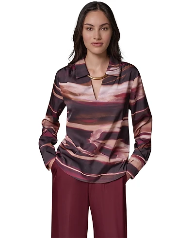 Donna Karan New York Women's Long-Sleeve V-Neck Satin Blouse