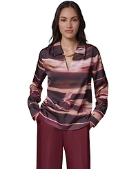 Donna Karan New York Women's Long-Sleeve V-Neck Satin Blouse