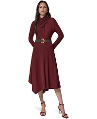 Donna Karan New York Women's Long-Sleeve Mock-Neck Asymmetrical-Hem Midi Dress