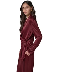 Donna Karan New York Women's Long-Sleeve Crinkled V-Neck Blouse