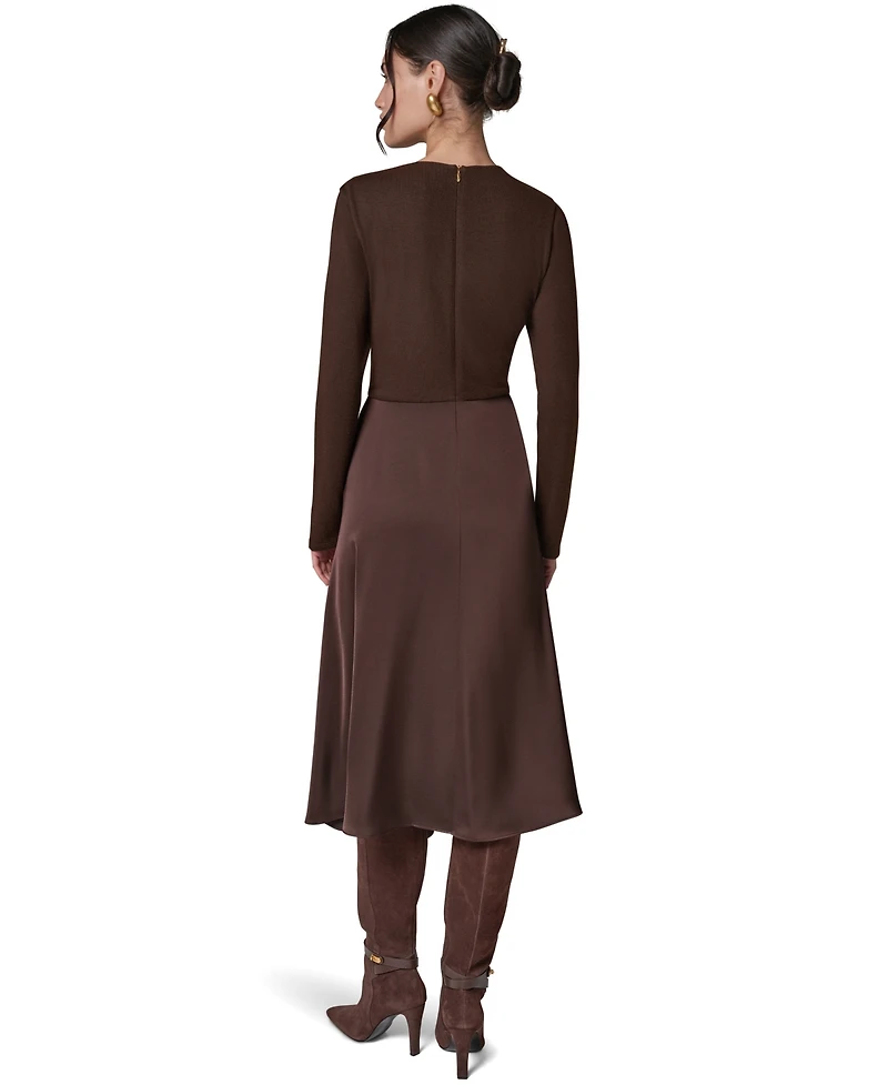 Donna Karan New York Women's L/S Whwre @ Waist Long-Sleeve Fit-and-Flare Midi Dress