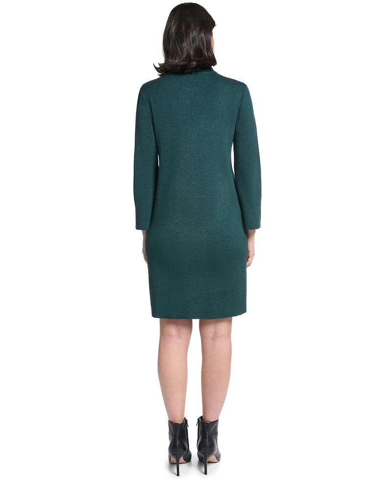 Jessica Howard Petite Long-Sleeve Button-Front Shift Sweater Dress