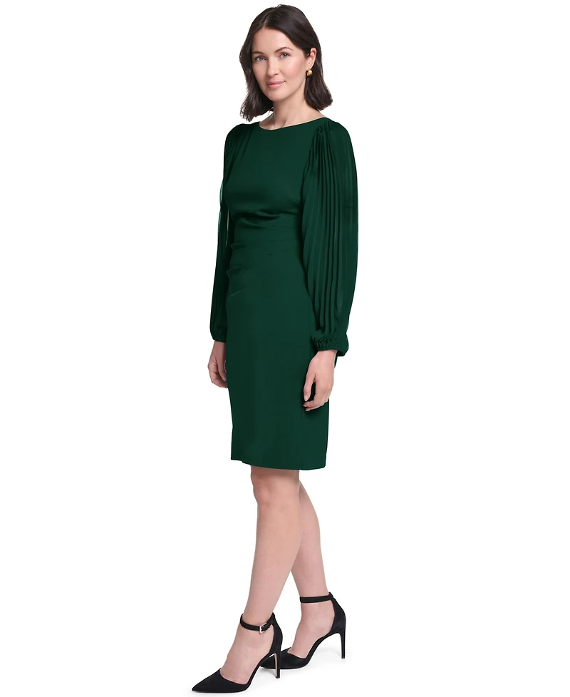 Jessica Howard Petite Pleated Sleeve Side Tuck Dress