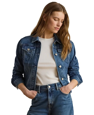 Lauren Ralph Women's Buttoned Placket Denim Trucker Jacket