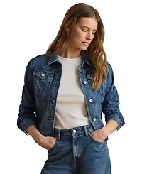 Lauren Ralph Women's Buttoned Placket Denim Trucker Jacket