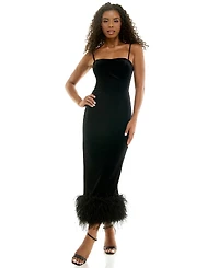 City Studios Juniors' Feather-Trim Velvet Midi Dress