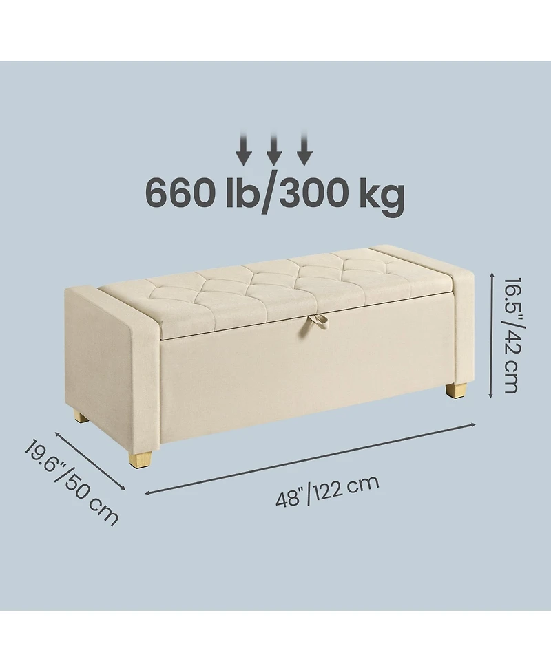 SongmicsHome Storage Chest Bench with Legs, Ottoman, End of Bed Safety Hinges, Linen-Look Fabric