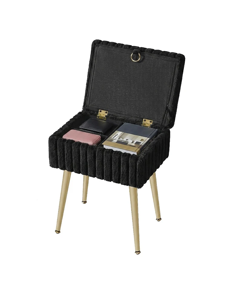 SongmicsHome Vanity Stool with Storage, Plush Makeup Chair Ottoman with Metal Legs