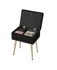 SongmicsHome Vanity Stool with Storage, Plush Makeup Chair Ottoman with Metal Legs