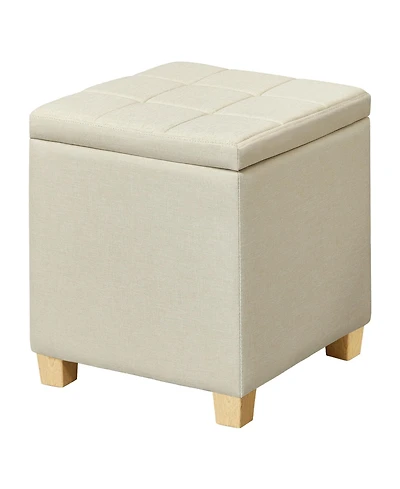 SongmicsHome Ottoman Cube with Hinged Lid, Storage Ottoman, Foot Stool Footrest, Linen-Look Fabric