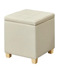 SongmicsHome Ottoman Cube with Hinged Lid, Storage Ottoman, Foot Stool Footrest, Linen-Look Fabric