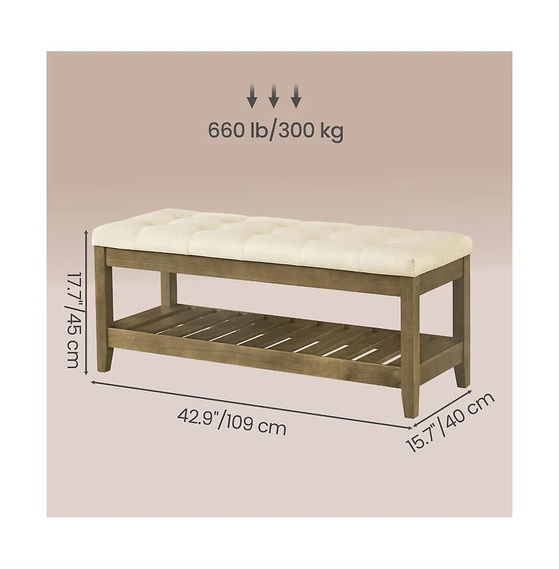 SongmicsHome Upholstered End of Bed Bench, Storage Ottoman with Solid Wood Frame, Window Seat, for Living Room, Bedroom
