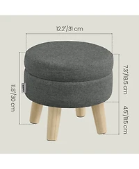 SongmicsHome Round Ottoman, Foot Rest with Wood Legs, Small Table, for Hallway, Living Room, Linen-Look Fabric