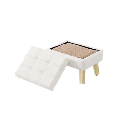 SongmicsHome Storage Ottoman Vanity Stool with Teddy Fleece and Wood Legs