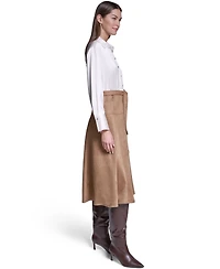 Halston Women's Colorblock A-Line Long-Sleeve Satin & Suede Midi Shirt Dress