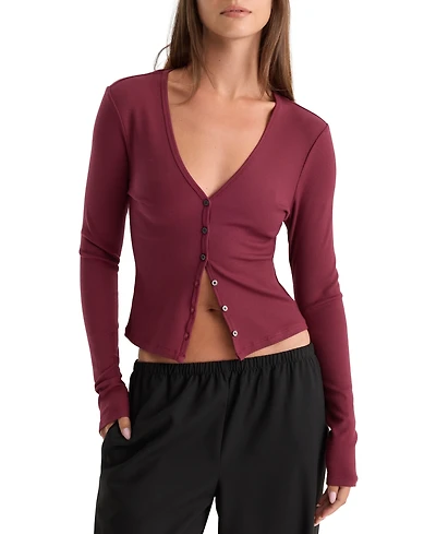 Good American Women's Rib V-Neck Button-Front Cardigan