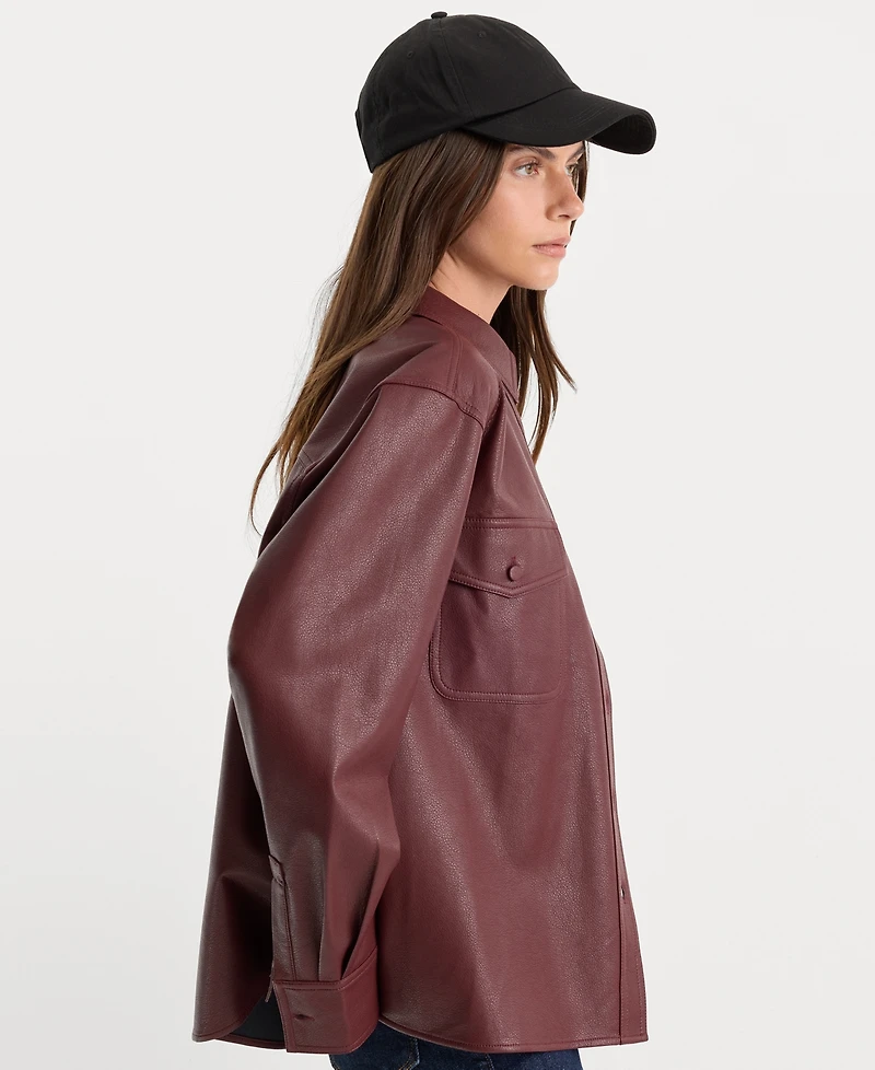 Good American Women's Better Than Leather Long-Sleeve Collared Button Down Shirt
