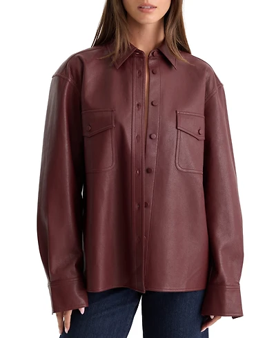 Good American Women's Better Than Leather Long-Sleeve Collared Button Down Shirt