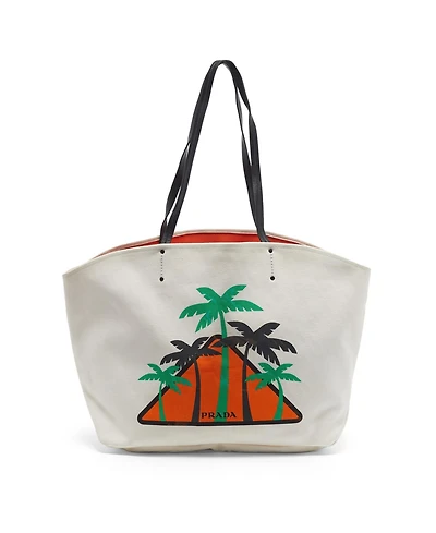 Pre-Owned Prada Women's Canapa Palm Tree Graphic Canvas Tote