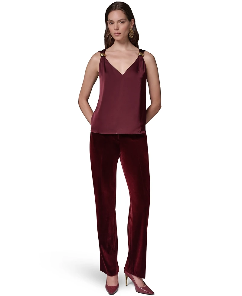 Donna Karan New York Women's Sleeveless V-Neck Satin Blouse