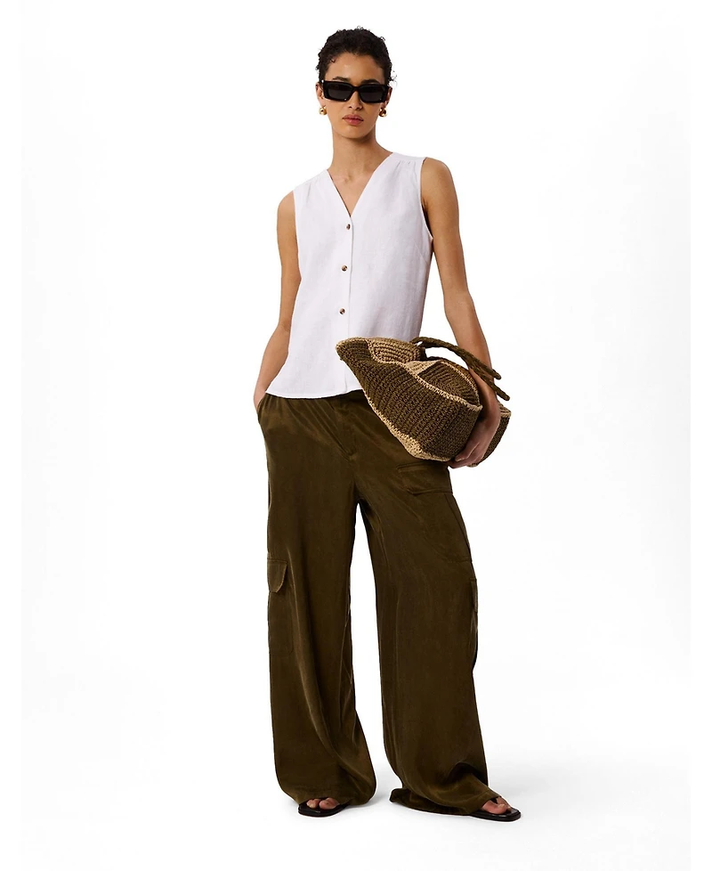 Whistles Women's Laura Linen Button-Up Tank Top