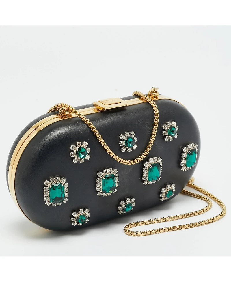 Pre-Owned Prada Women's Crystal-Embellished Leather Frame Clutch