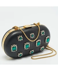 Pre-Owned Prada Women's Crystal-Embellished Leather Frame Clutch
