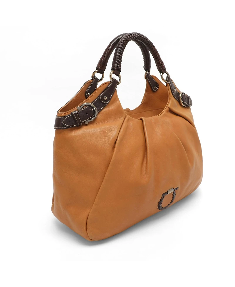 Pre-Owned Salvatore Ferragamo women's Gancini Braided Handle Leather Hobo Bag