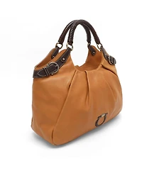 Pre-Owned Salvatore Ferragamo women's Gancini Braided Handle Leather Hobo Bag