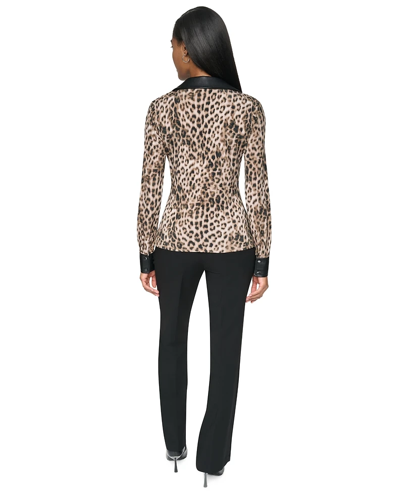 Dkny Women's Leopard-Print Faux-Leather Blouse