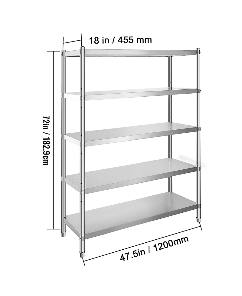 Sugift 5-Tier Stainless Steel Shelving Unit 47.5 x 18 x 72 Inch with 330 Pound Capacity Per Shelf