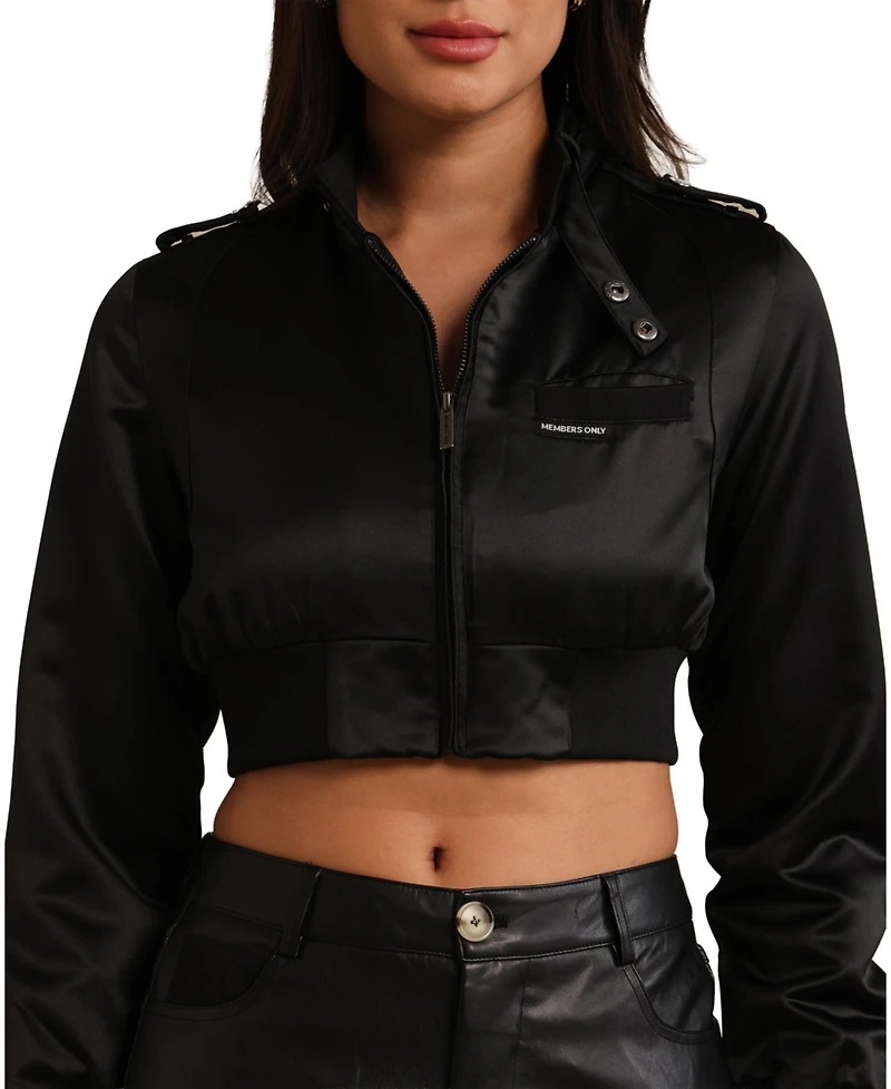 Members Only Women's Iconic Racer Cropped Satin Jacket