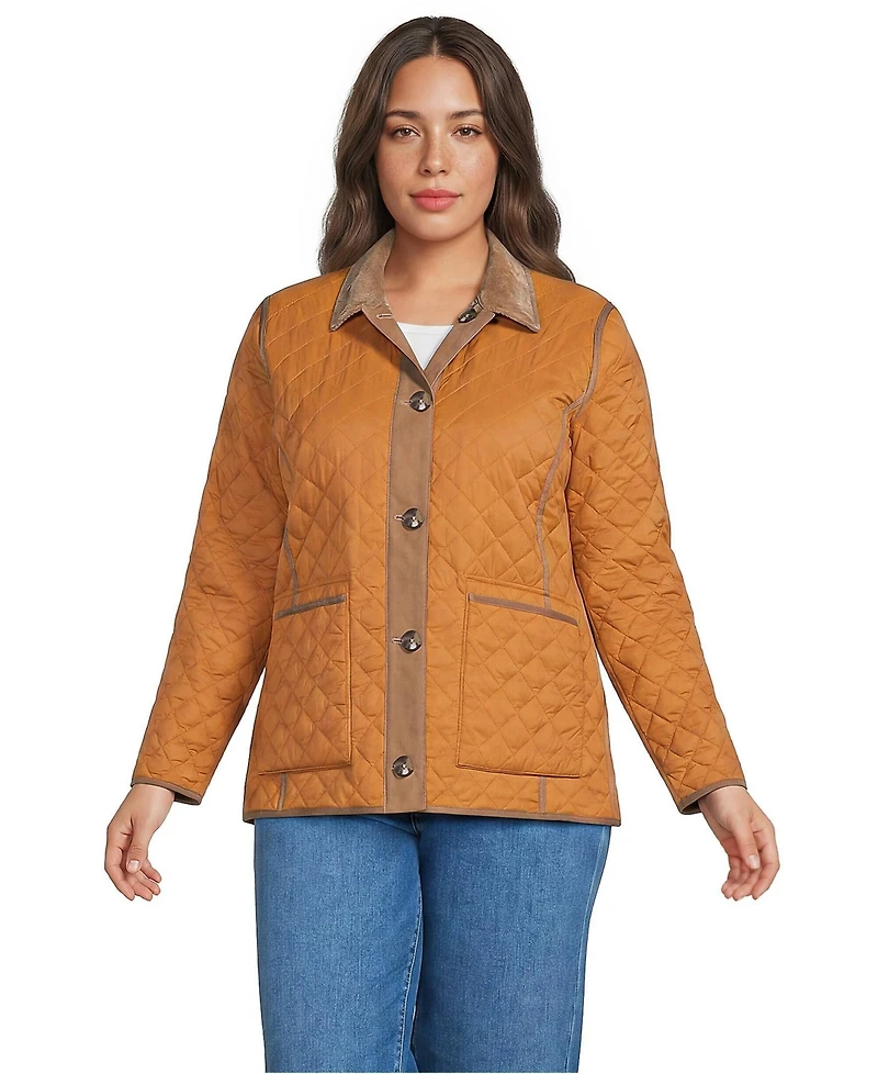 Lands' End Plus Print Reversible Barn Quilted Insulated Jacket