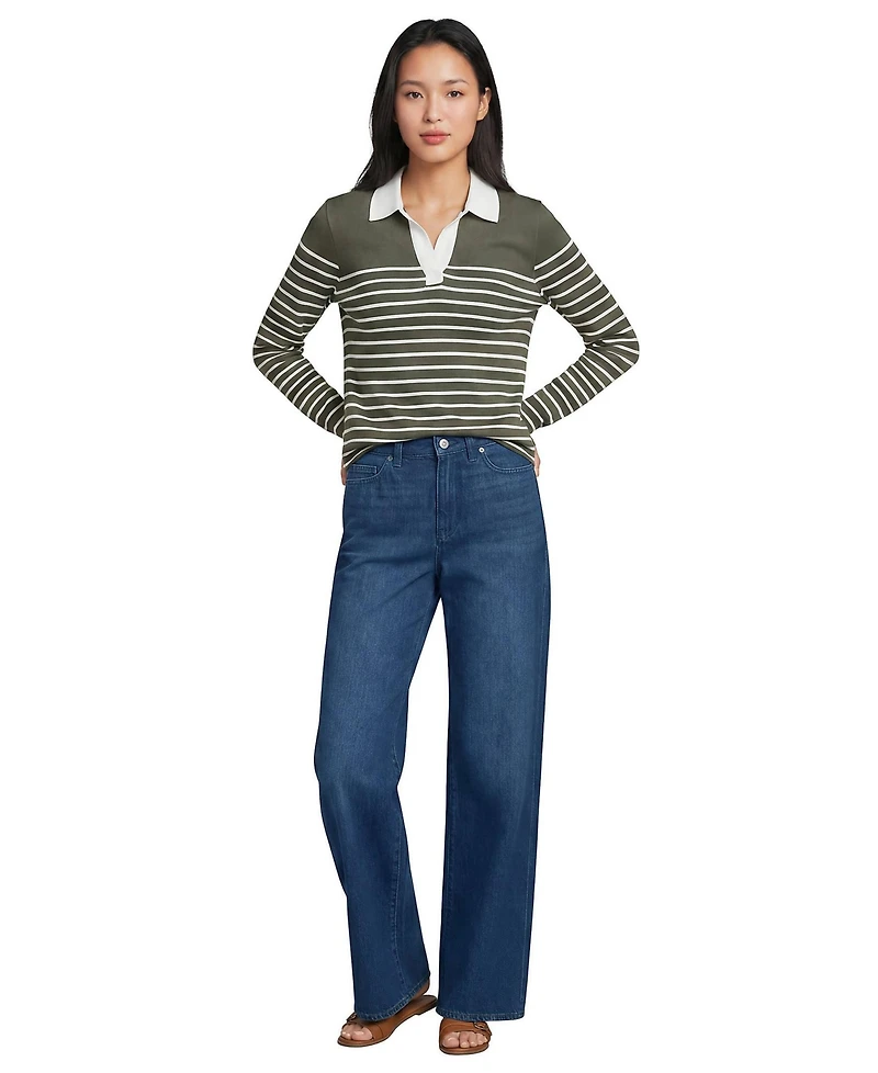 Lands' End Petite Rigid Denim Mid Rise Baggy Jeans