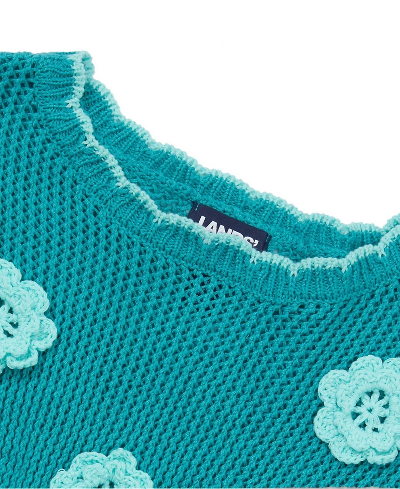 Lands' End Girls Long Sleeve Crochet Rosette Sweater