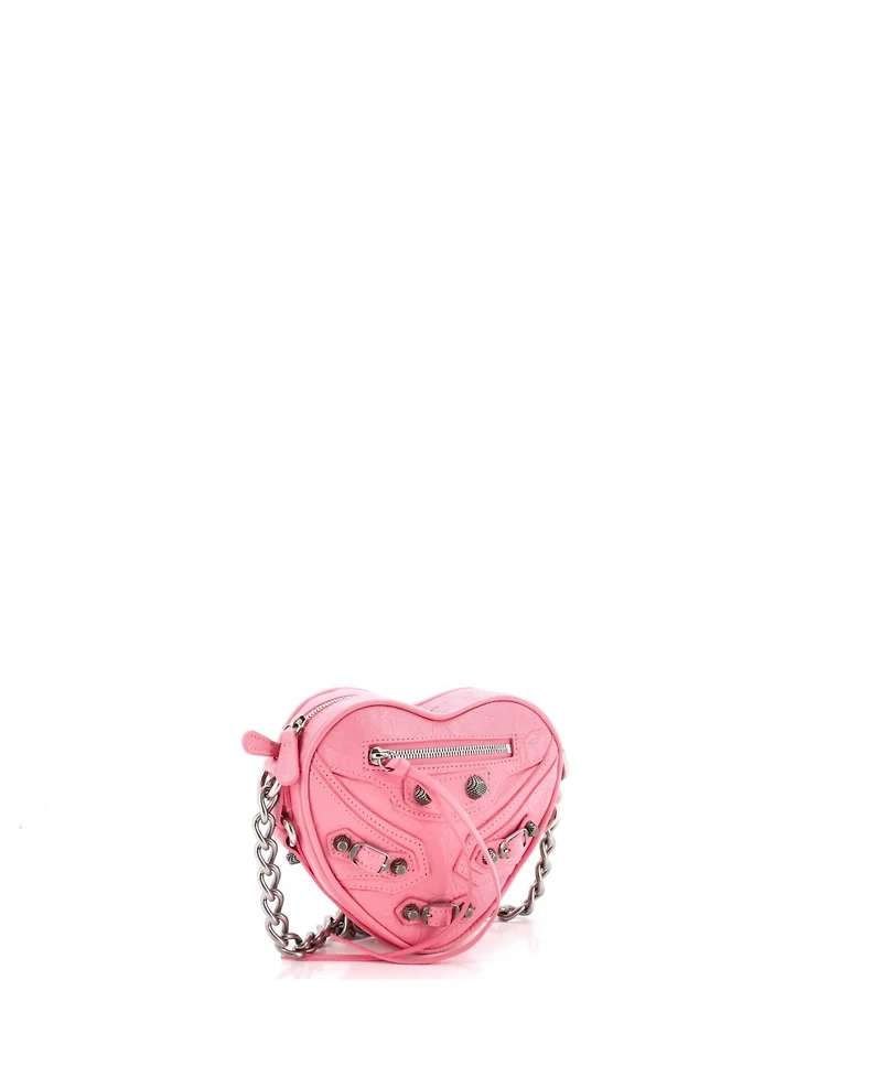 Pre-Owned Balenciaga Mini Le Cagole Giant Studs Heart Chain Bag Leather