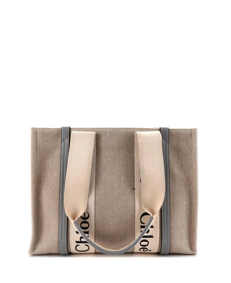 Pre-Owned Chloe Medium Woody Tote Canvas with Leather