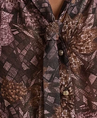 Karl Lagerfeld Paris Women's Tie Neck Sheer Floral Blouse