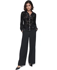 Karl Lagerfeld Paris Women's Long-Sleeve Collared Burnout-Floral Blouse